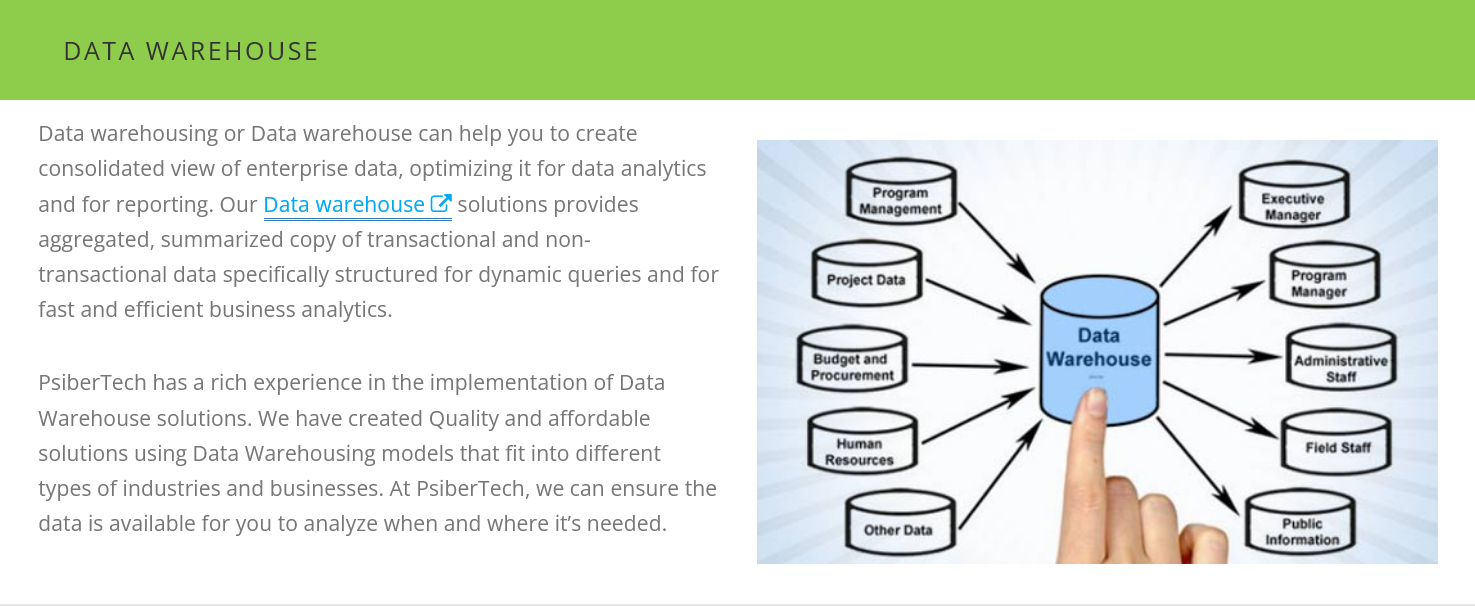 Mobile App Development - PsiberTech Solutions Pte Ltd - Data warehouse