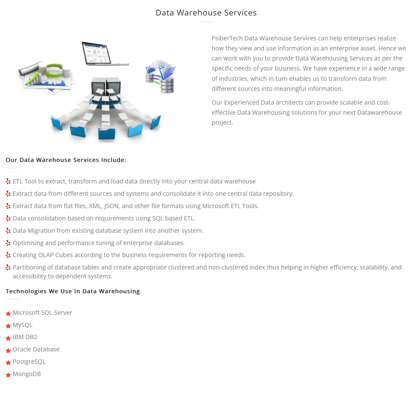 Mobile App Development - PsiberTech Solutions Pte Ltd - Data warehouse services